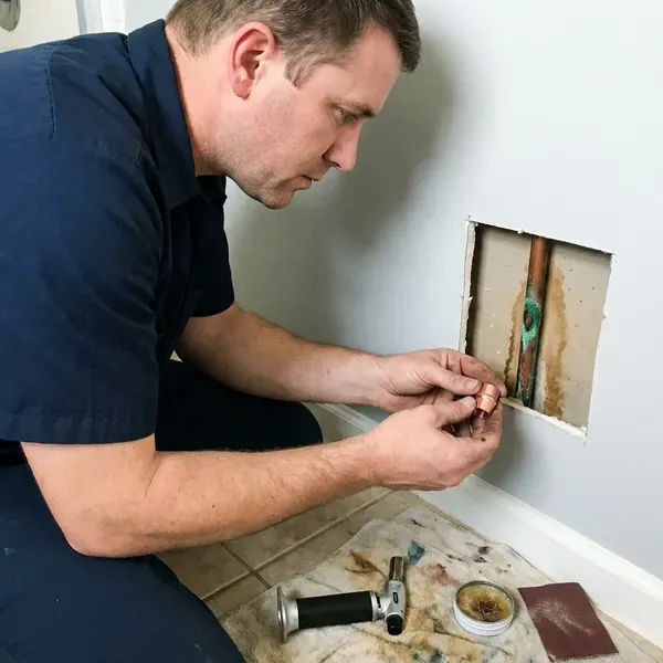 Local copper pipe leak repair by FVR Plumbing, Manchester, NH