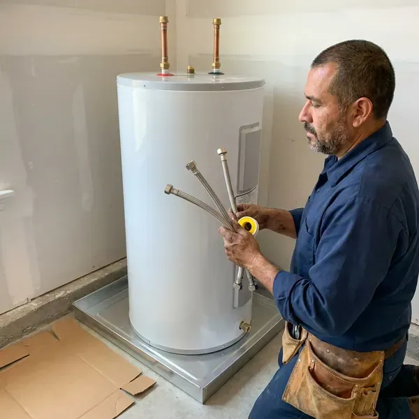 FVR Plumbing technician providing gas water heater installation in Manchester, NH
