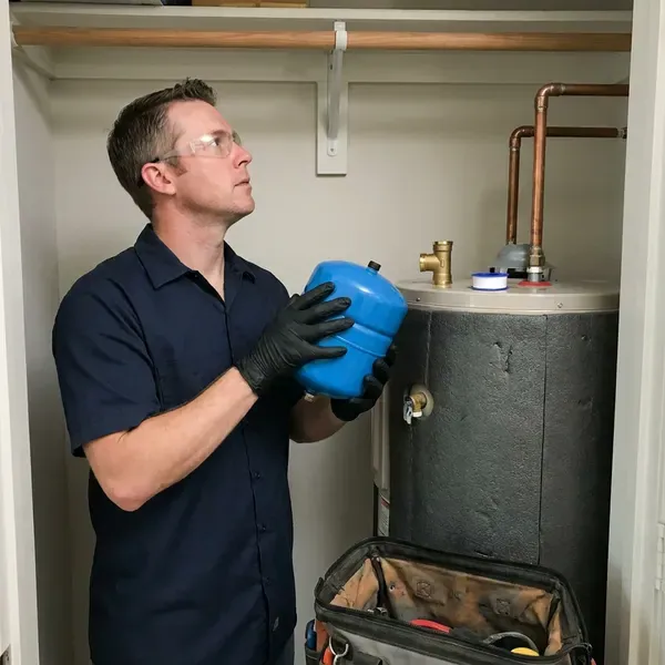 FVR Plumbing technician providing water heater expansion tank installation in Manchester, NH